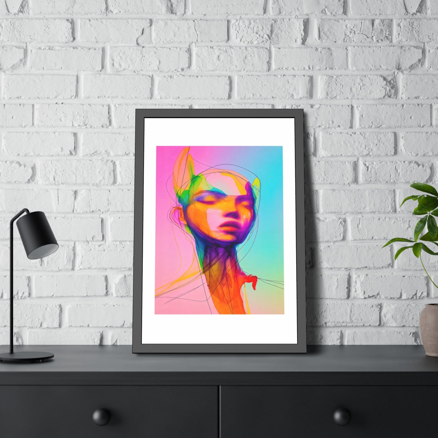 Framed Poster — Vibrant Neon Abstract Portrait Art Print