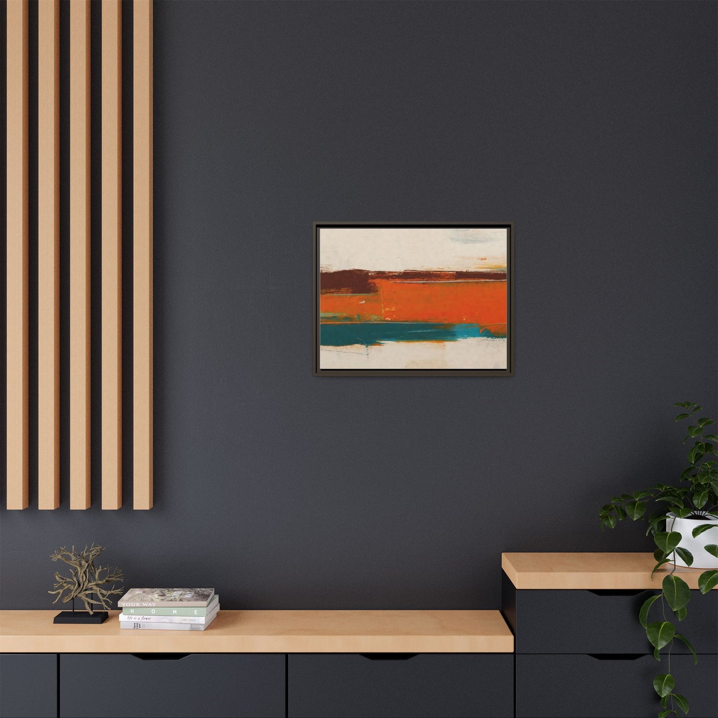 Abstract Horizon Matte Canvas Framed Print — Modern Orange Teal Wall Art