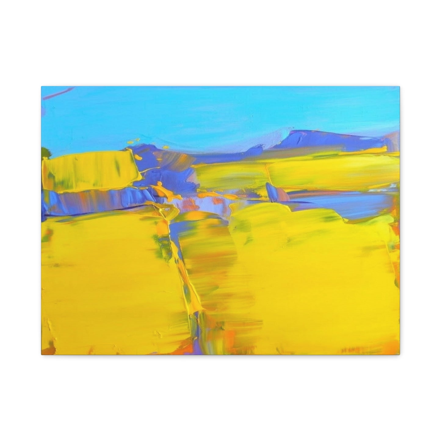 Abstract Yellow Field Canvas Wall Art  Vibrant Landscape Matte Stretched Canvas 1.25"