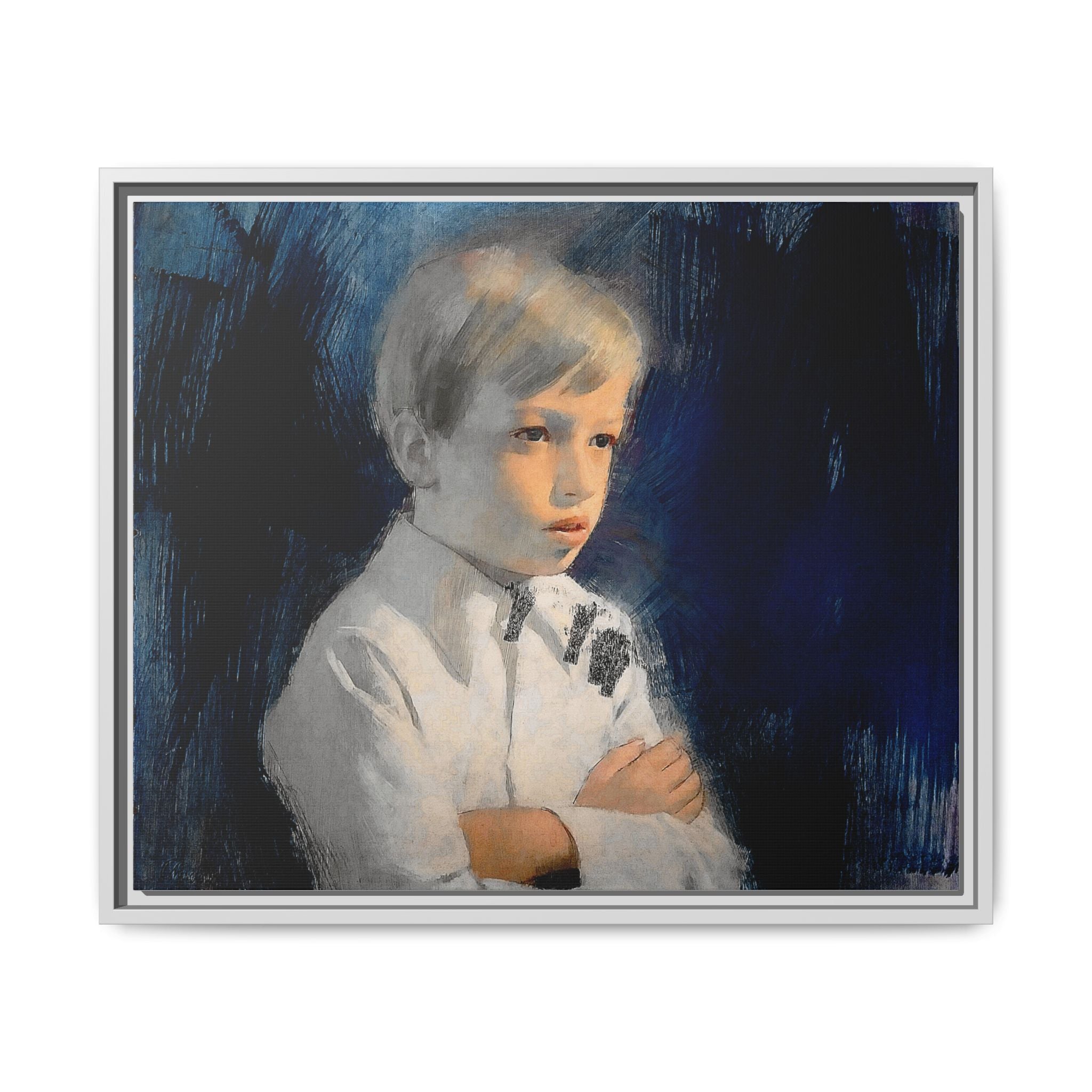 Painting of boy by Unknown Artist Framed Matte Canvas Wall Art Print