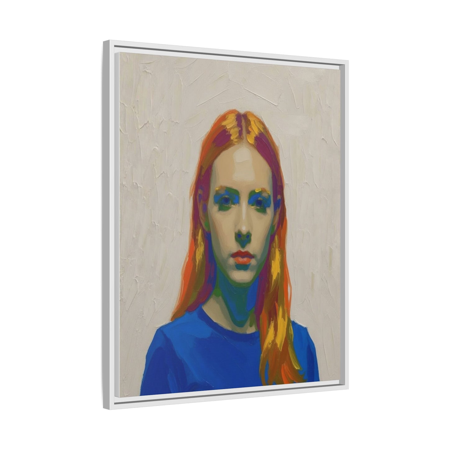 Framed Matte Canvas Portrait — Vibrant Multi‑Color Girl Art Print