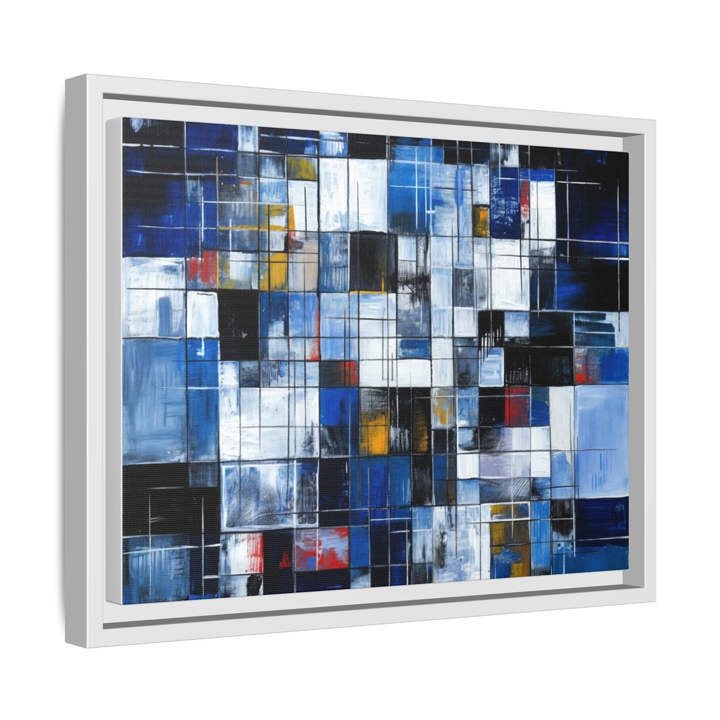Abstract Blue Grid Matte Canvas Framed Art Print