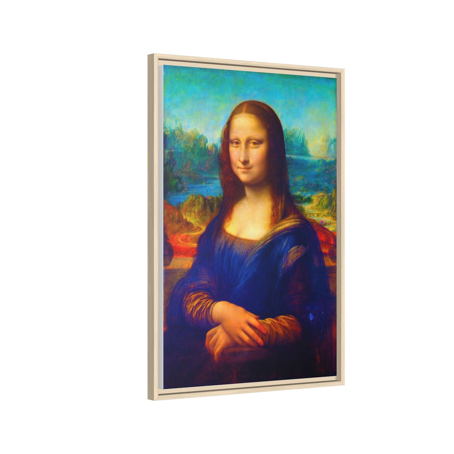 Framed Matte Canvas Print — Colorful Mona Lisa Wall Art