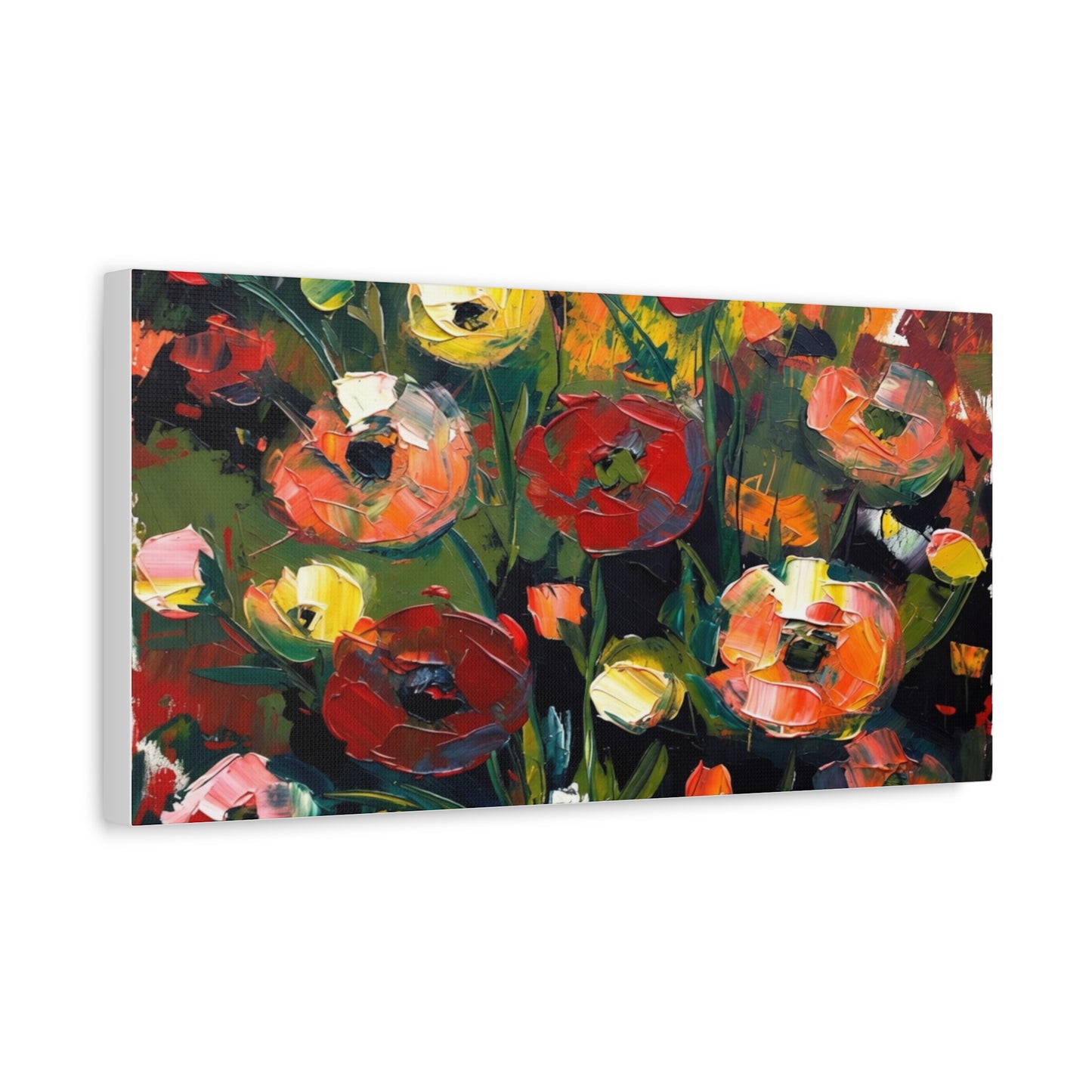 Bold Floral Abstract Canvas Print — Colorful Poppy Wall Art, Matte Stretched 1.25"
