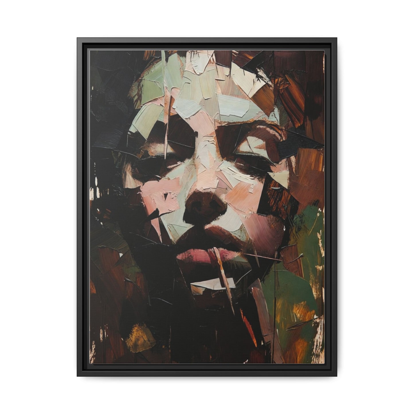 Matte Framed Canvas Art — Abstract Female Portrait, Moody Multicolor