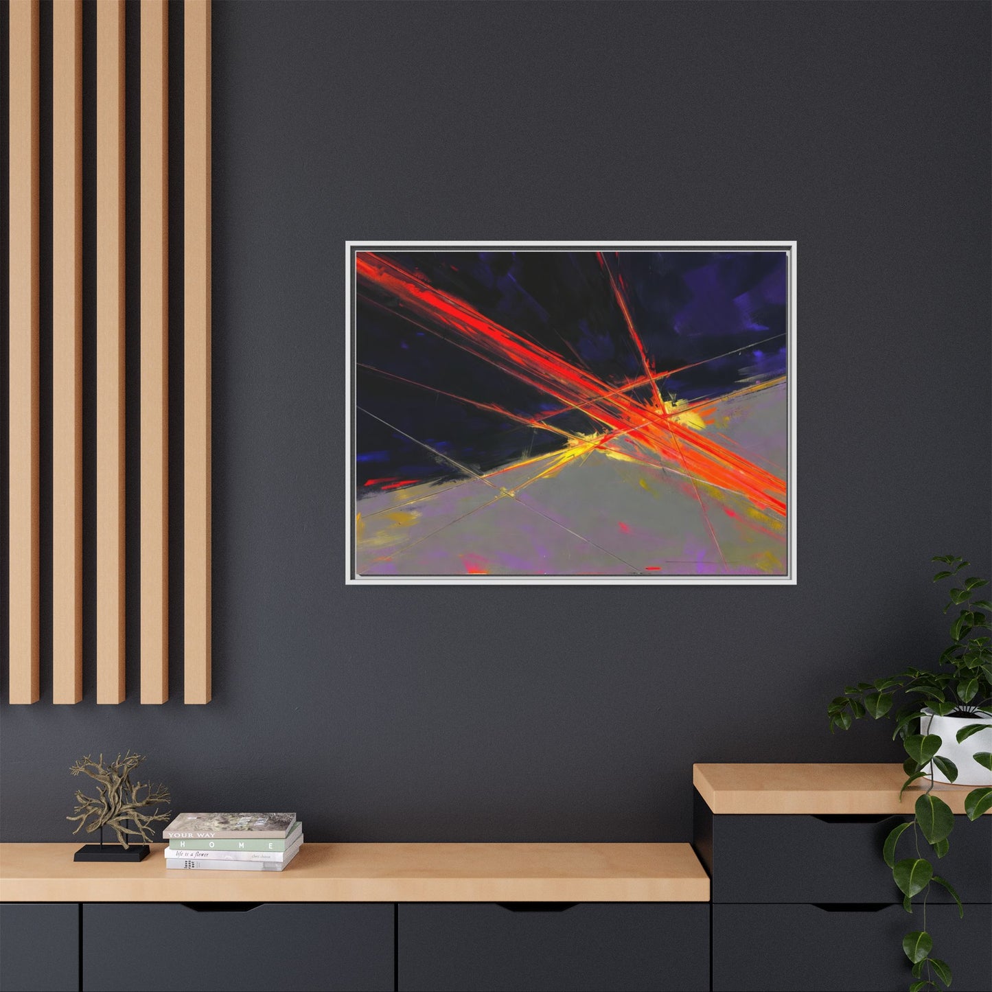 Abstract Red Streaks Framed Matte Canvas Art — Modern Multi‑Color Wall Decor