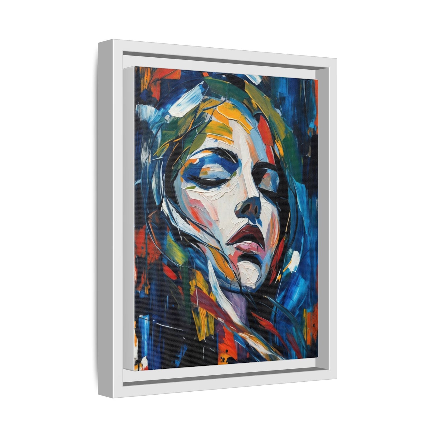 Abstract Colorful Woman Portrait — Framed Matte Canvas Wall Art