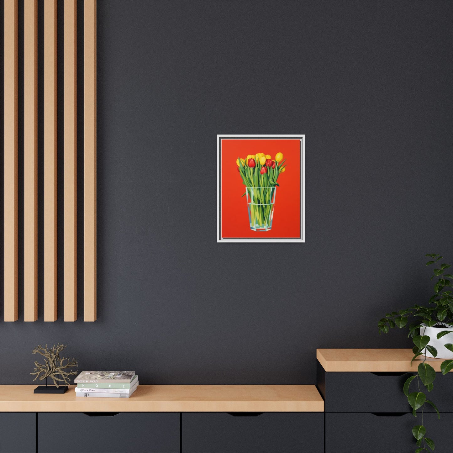 Framed Tulip Bouquet Matte Canvas Art — Vibrant Red Floral Wall Print