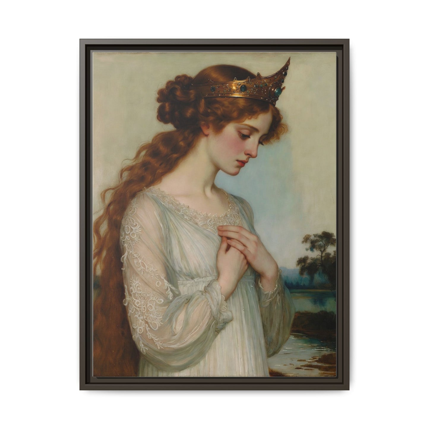 Framed Matte Canvas Print — Vintage Pre-Raphaelite Princess Portrait
