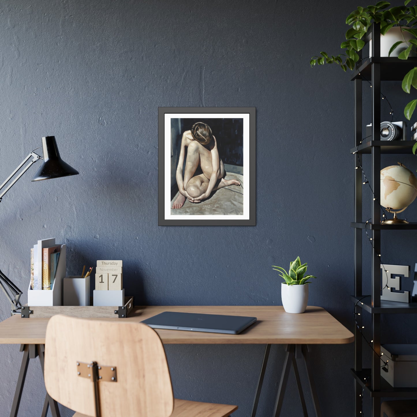 Framed Poster Contemplative Nude Figurative Art Print