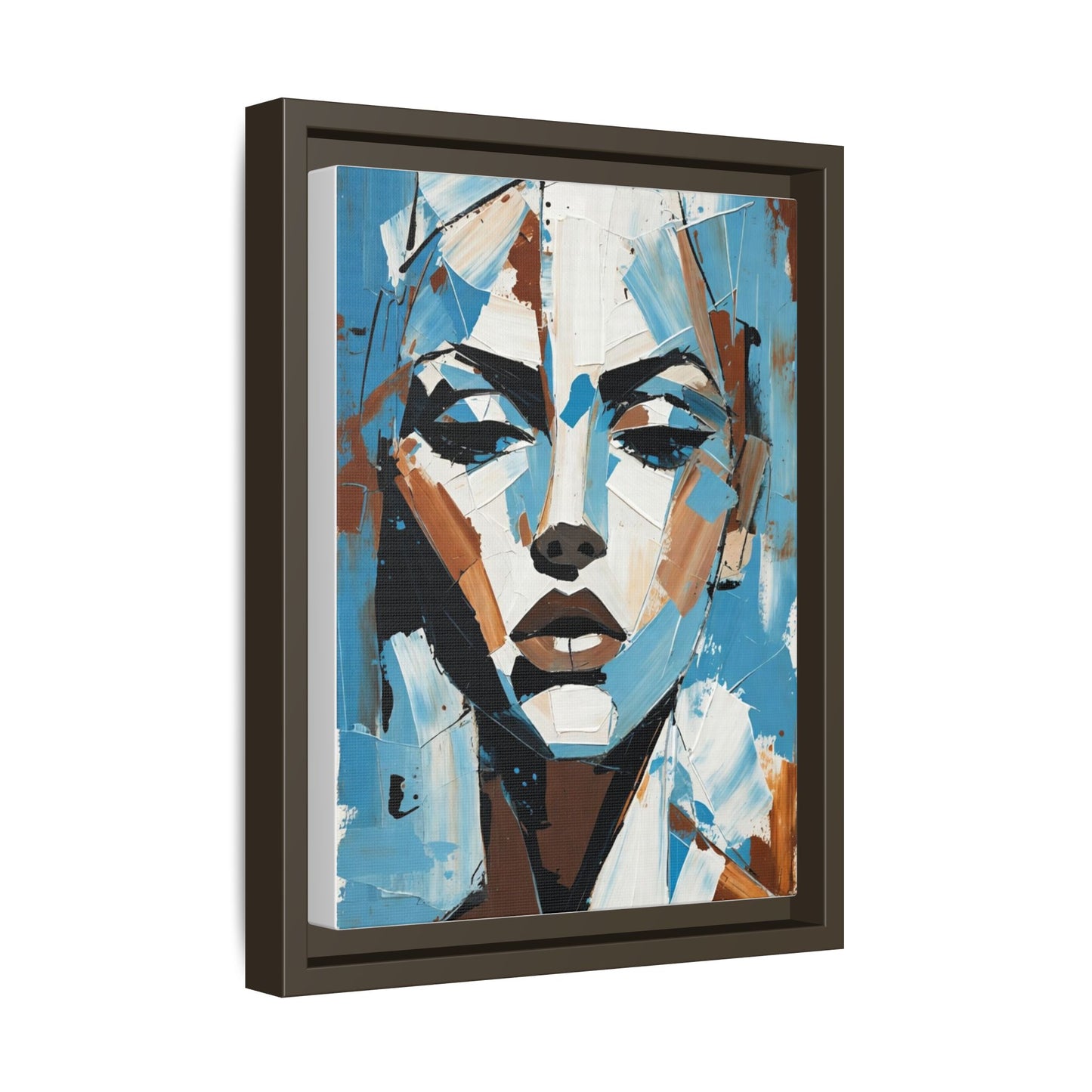 Abstract Blue Face Matte Canvas Wall Art — Framed Modern Portrait Print