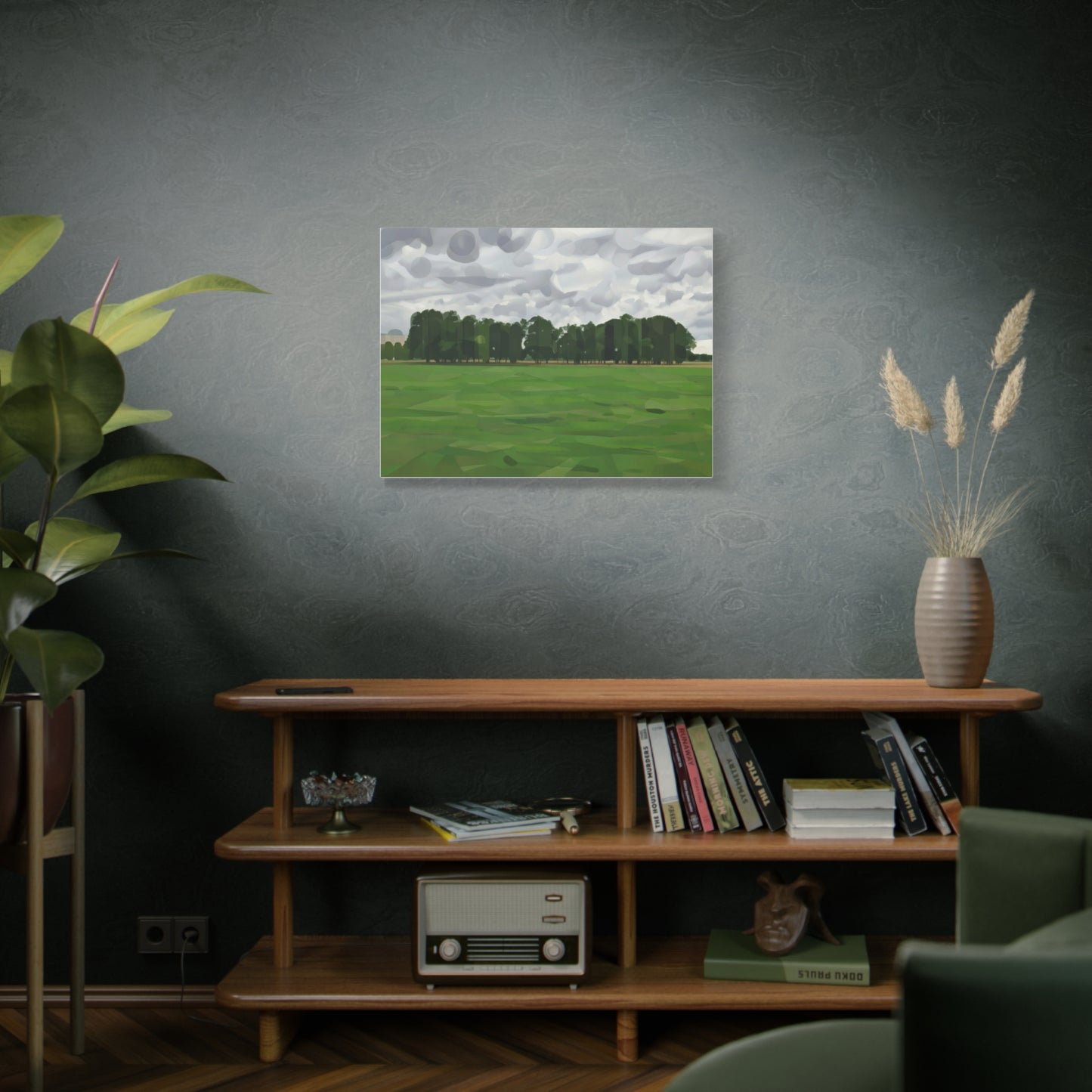 Green Field Landscape Canvas Print — Tranquil Park Scene Matte Stretched Canvas