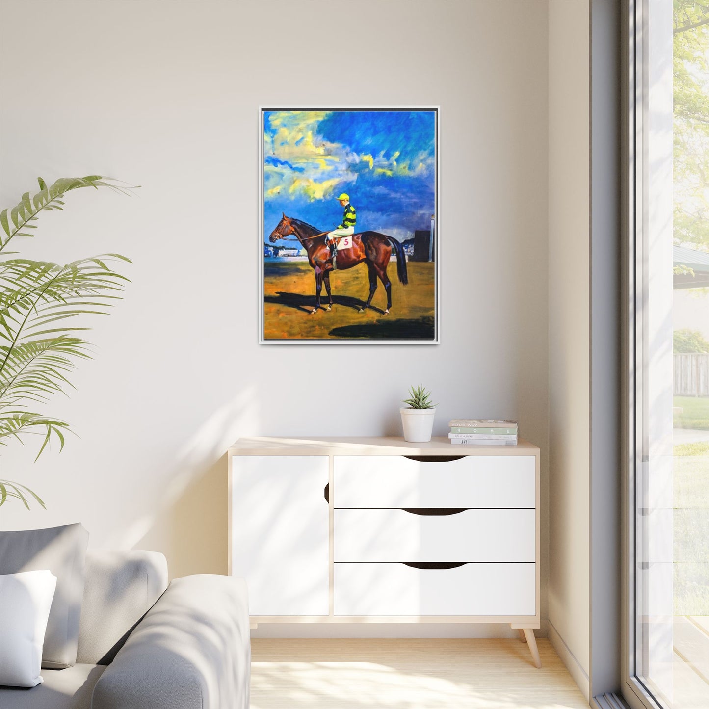 Framed Matte Canvas — Jockey on Racehorse Vintage Equestrian Wall Art