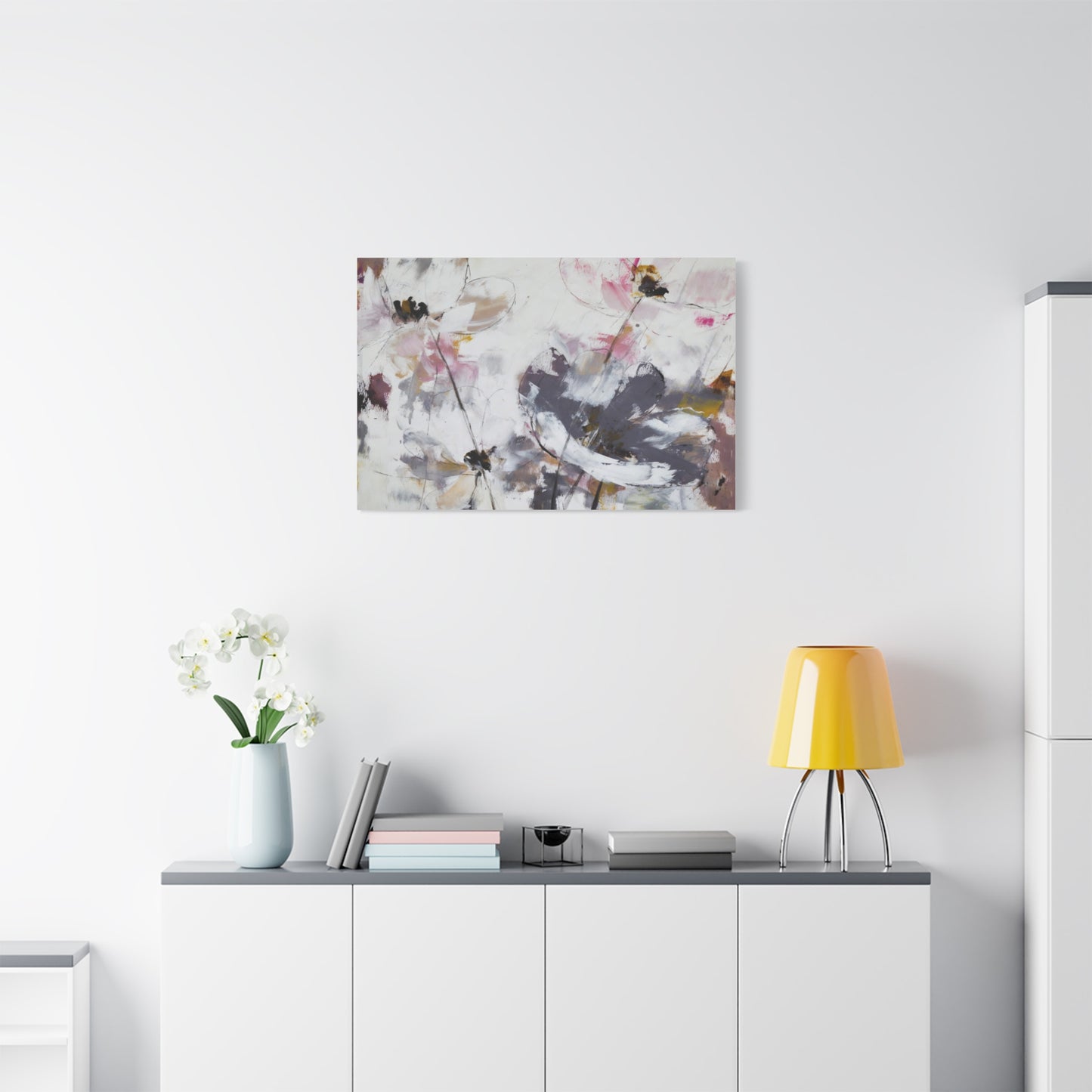 Abstract Floral Canvas Wall Art — Soft Neutral Blossoms Matte Stretched Canvas