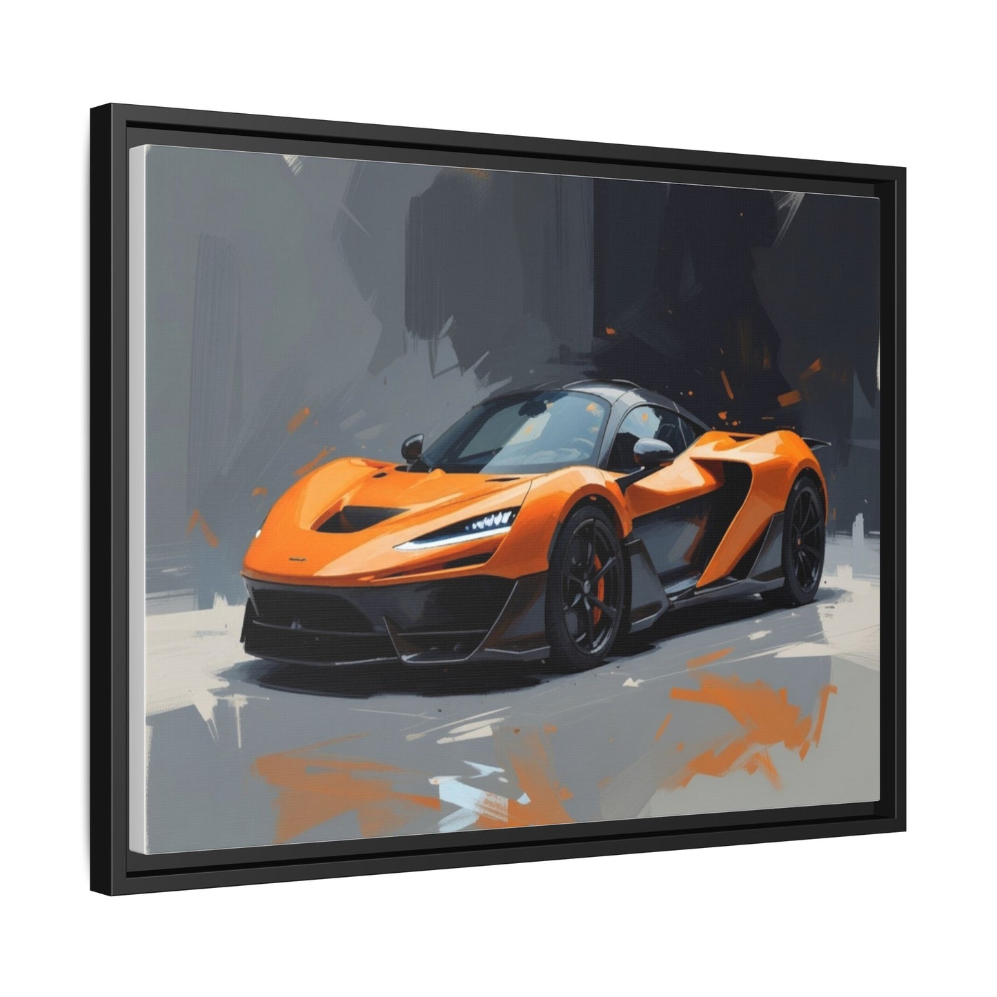 Framed Matte Canvas — Orange Sports Car Print