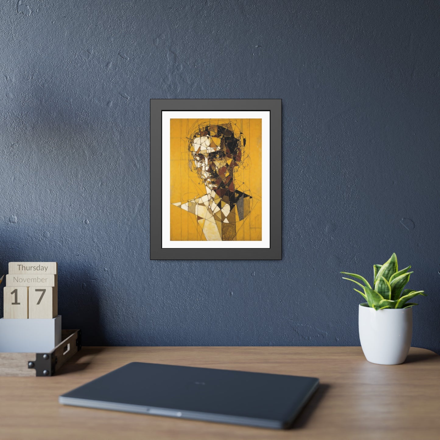 Framed Poster — Abstract Geometric Portrait on Mustard Yellow