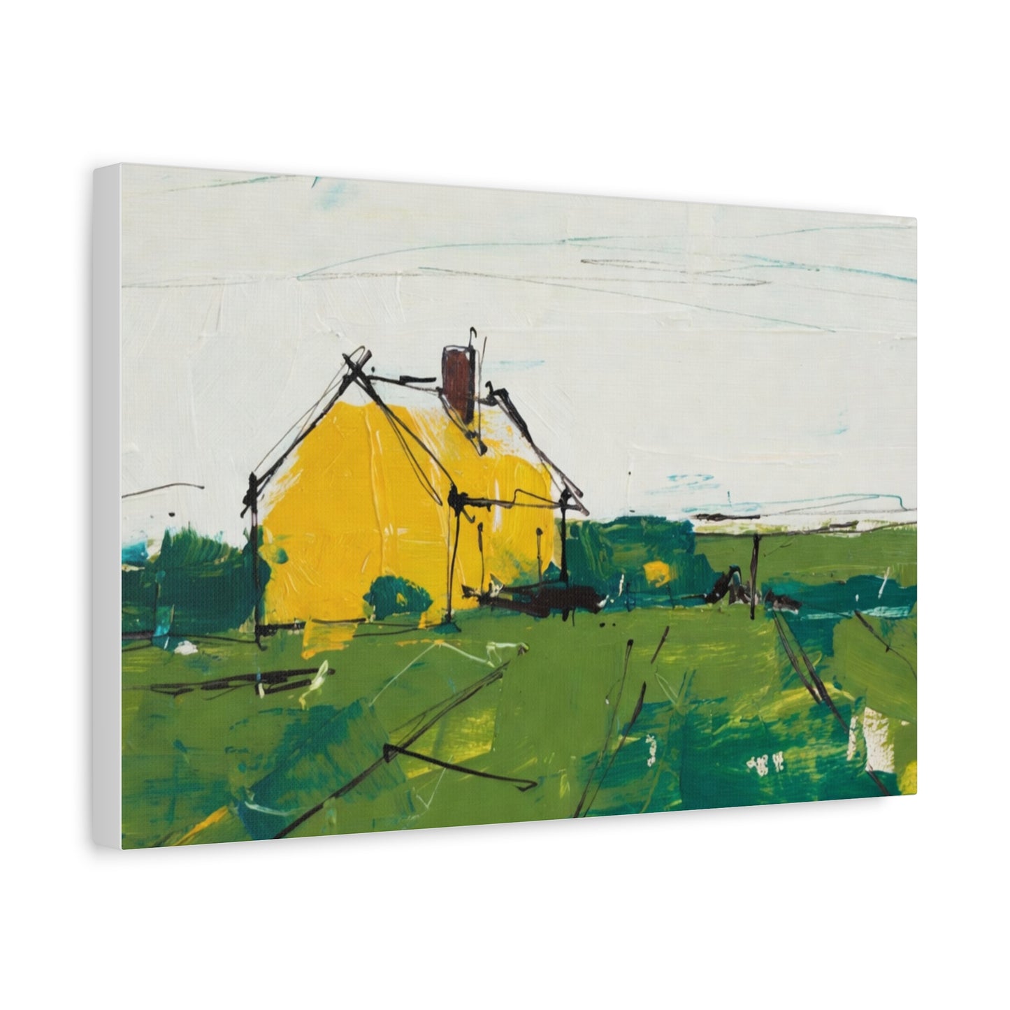 Yellow Cottage Landscape Canvas - Matte Stretched Wall Art