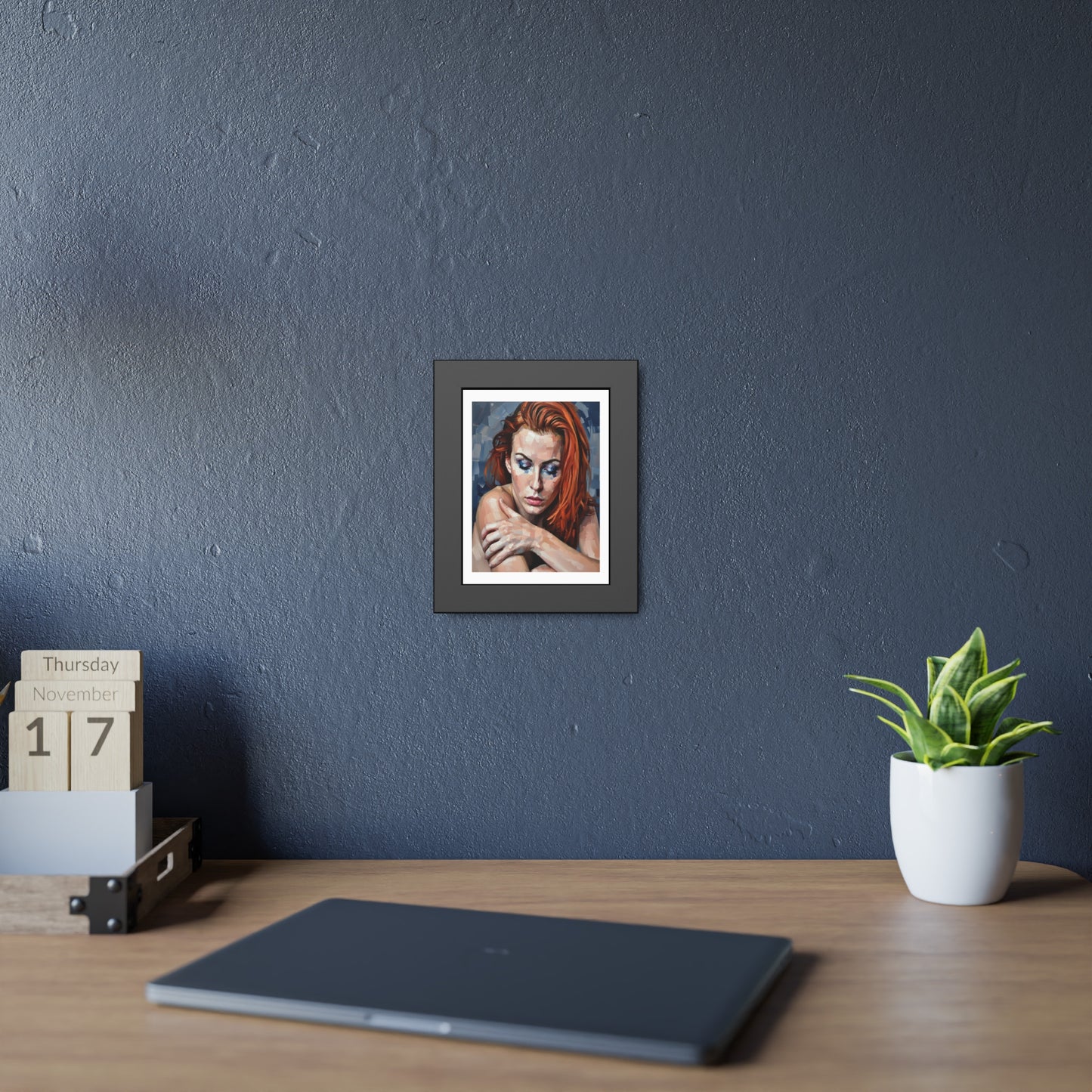 Framed Poster - Moody Redhead Portrait Art Print (Framed)