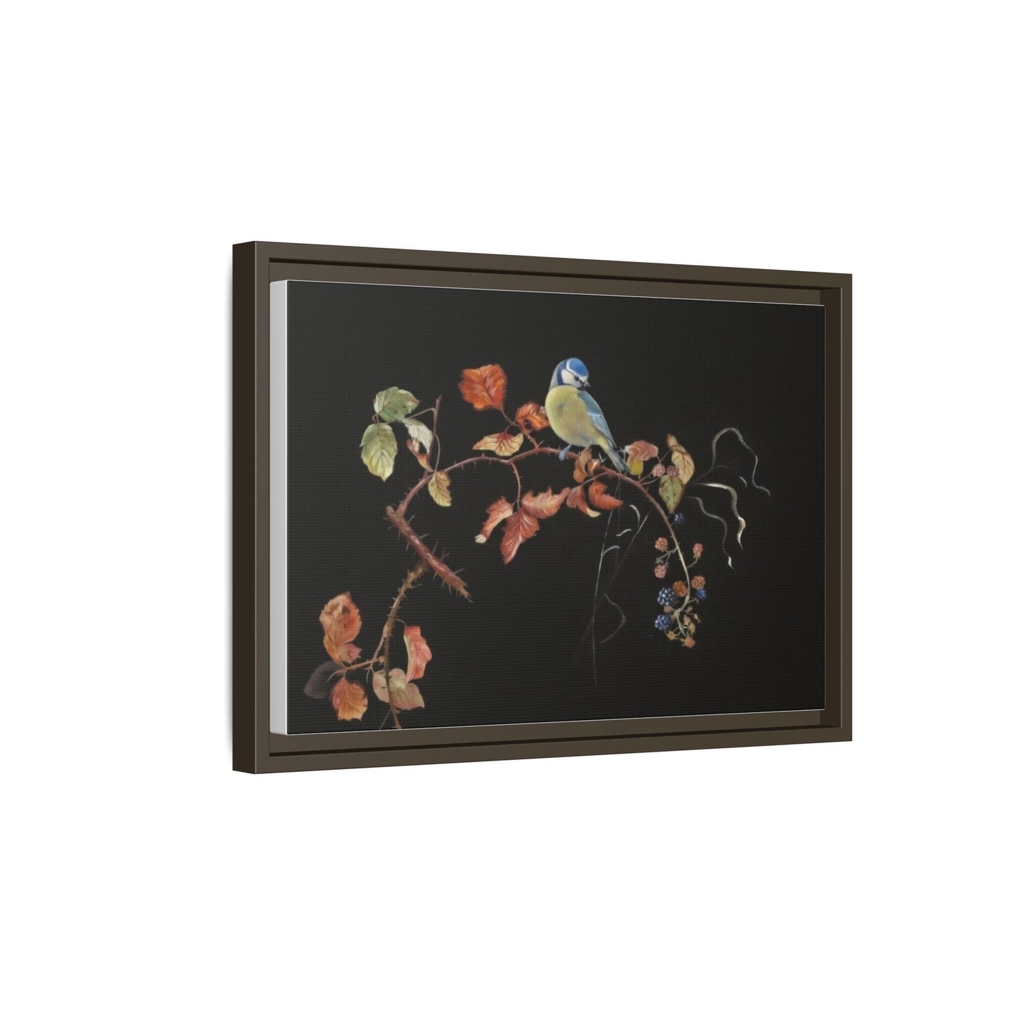 Framed Matte Canvas - Blue Tit on Autumn Branch Wall Art