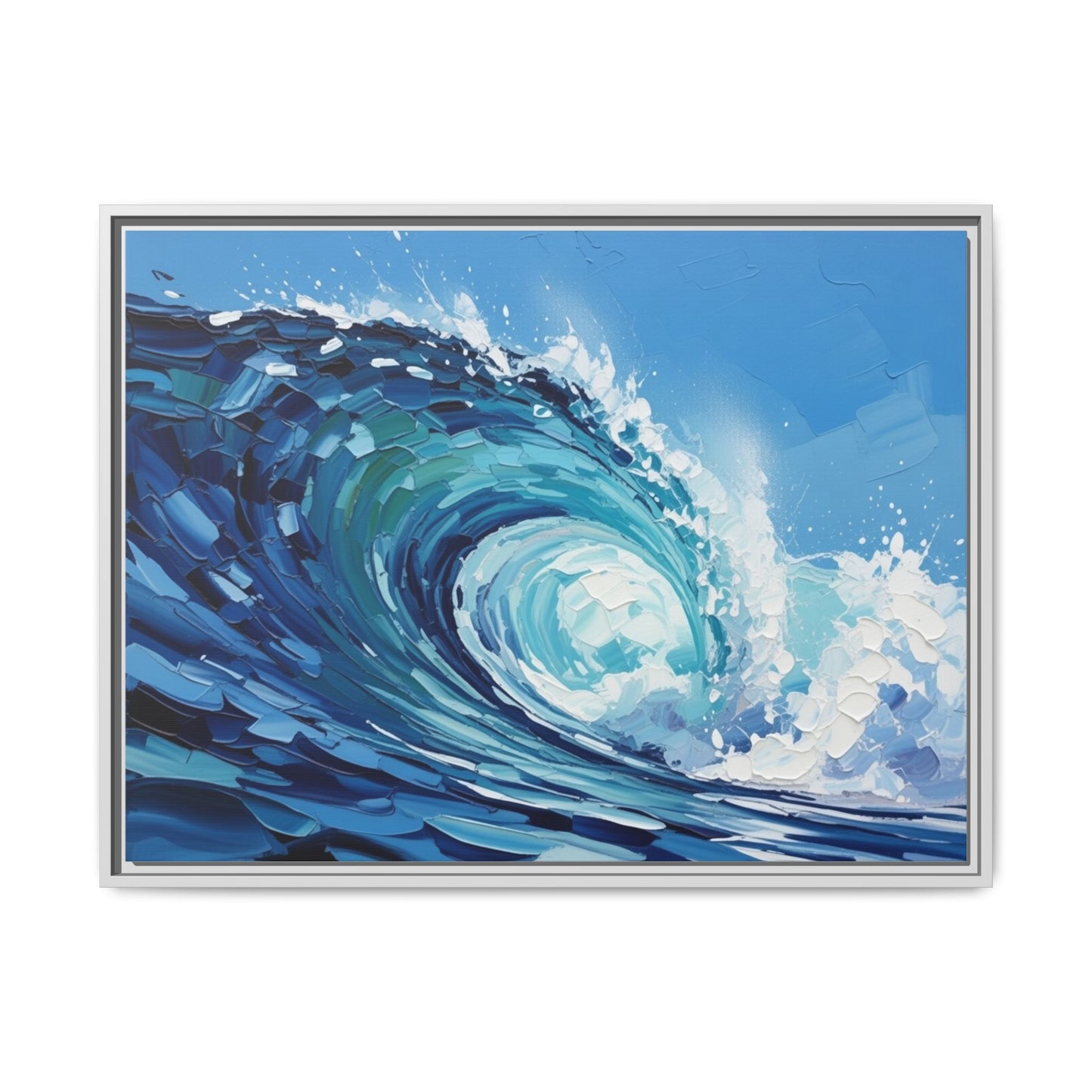 Framed Matte Canvas Wave Art — Blue Ocean Surf Wall Decor
