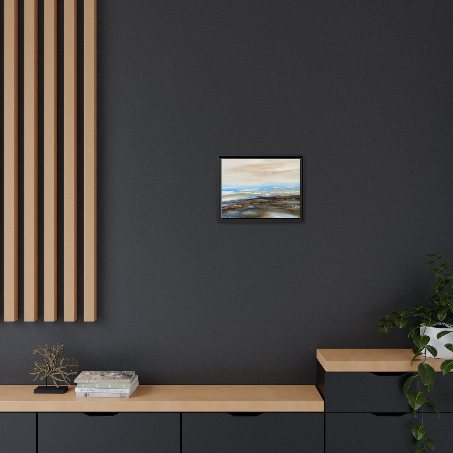 Framed Abstract Seascape Matte Canvas — Coastal Blue & Earth Tone Wall Art