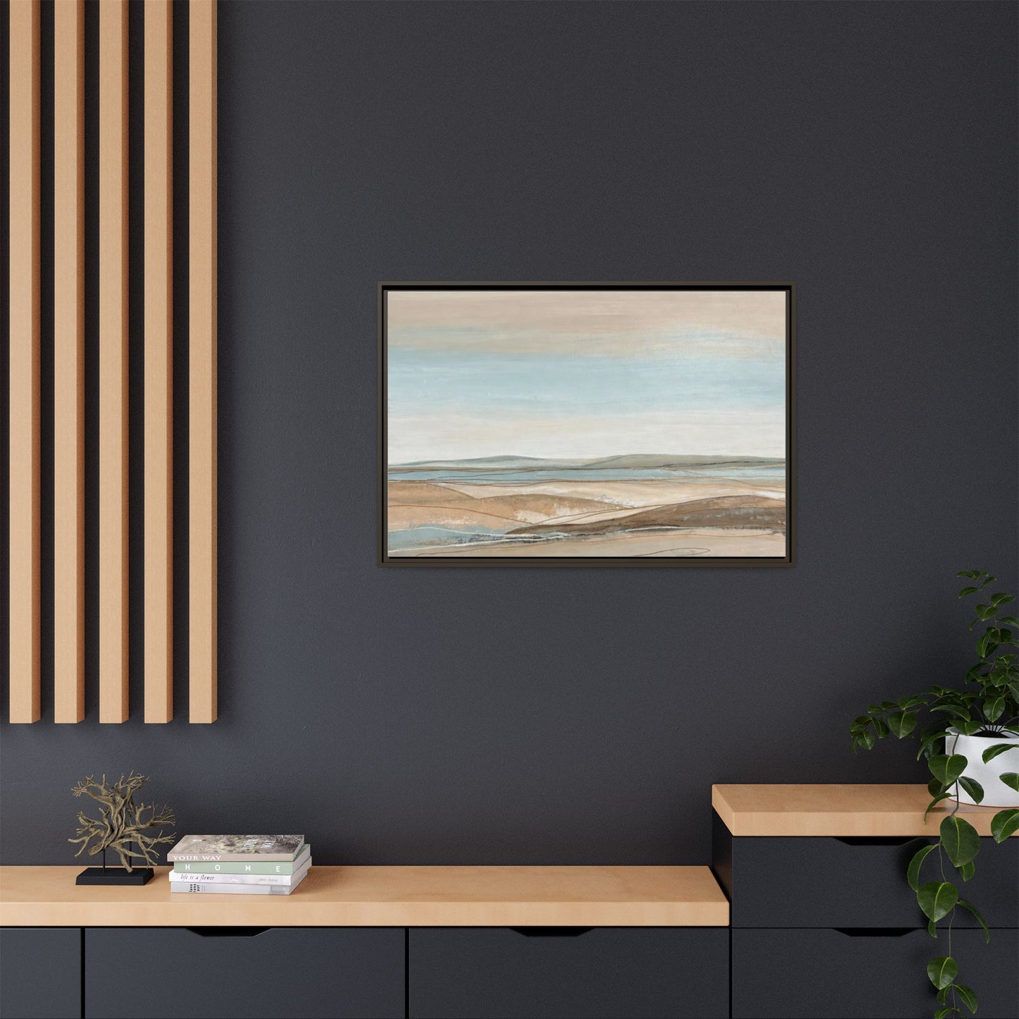 Framed Abstract Landscape Matte Canvas — Serene Coastal Horizon Wall Art