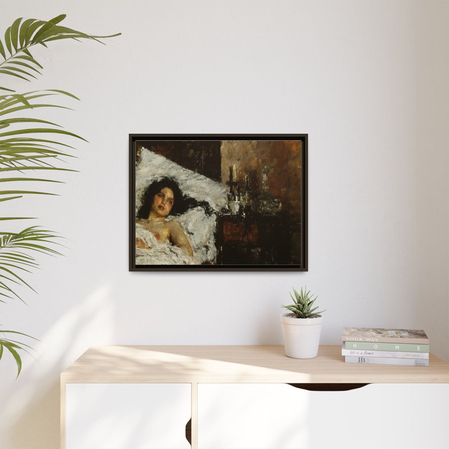 Resting by Antonio Mancini Framed Matte Canvas Wall Art Print