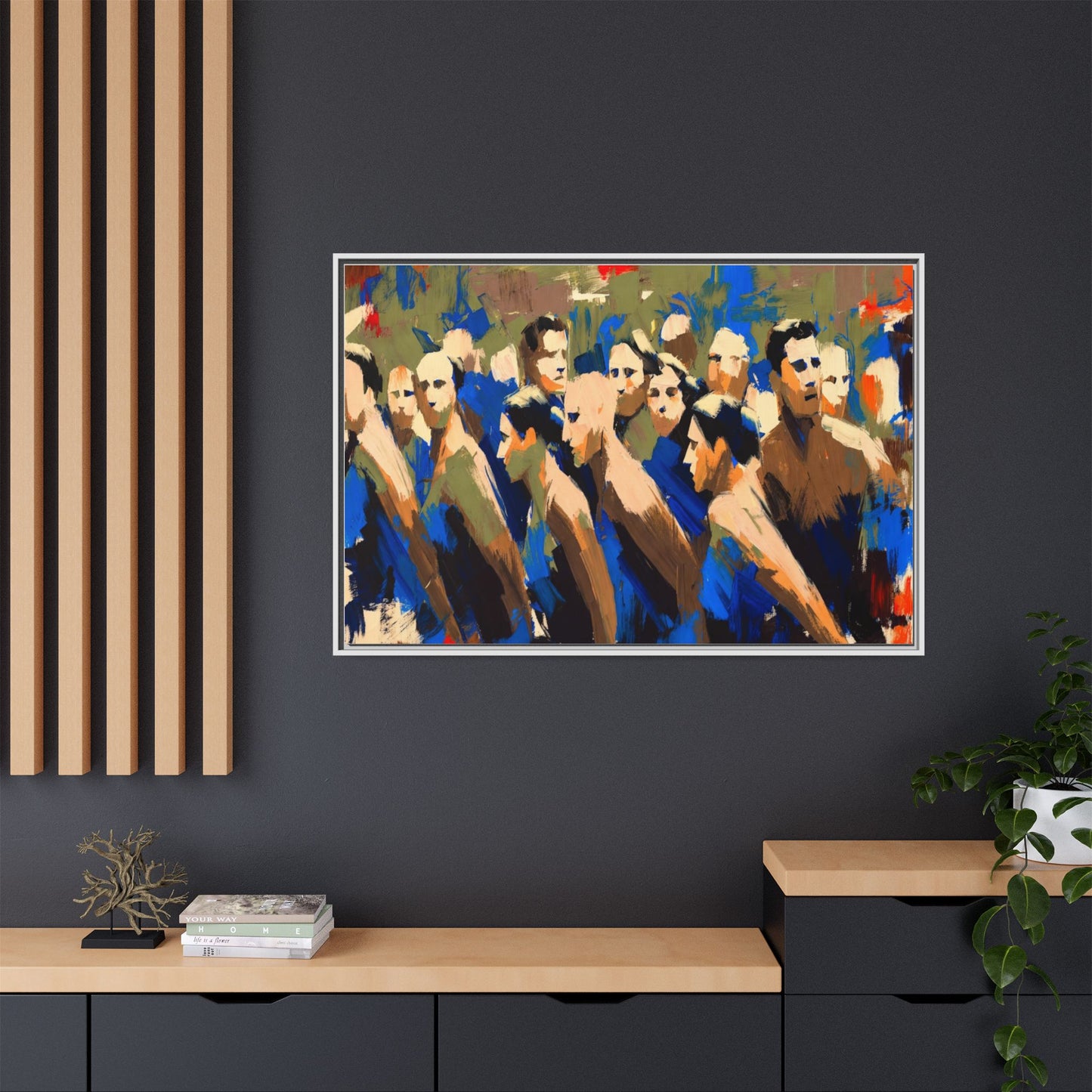 Abstract Crowd Matte Canvas Print — Framed Multi-Color Wall Art