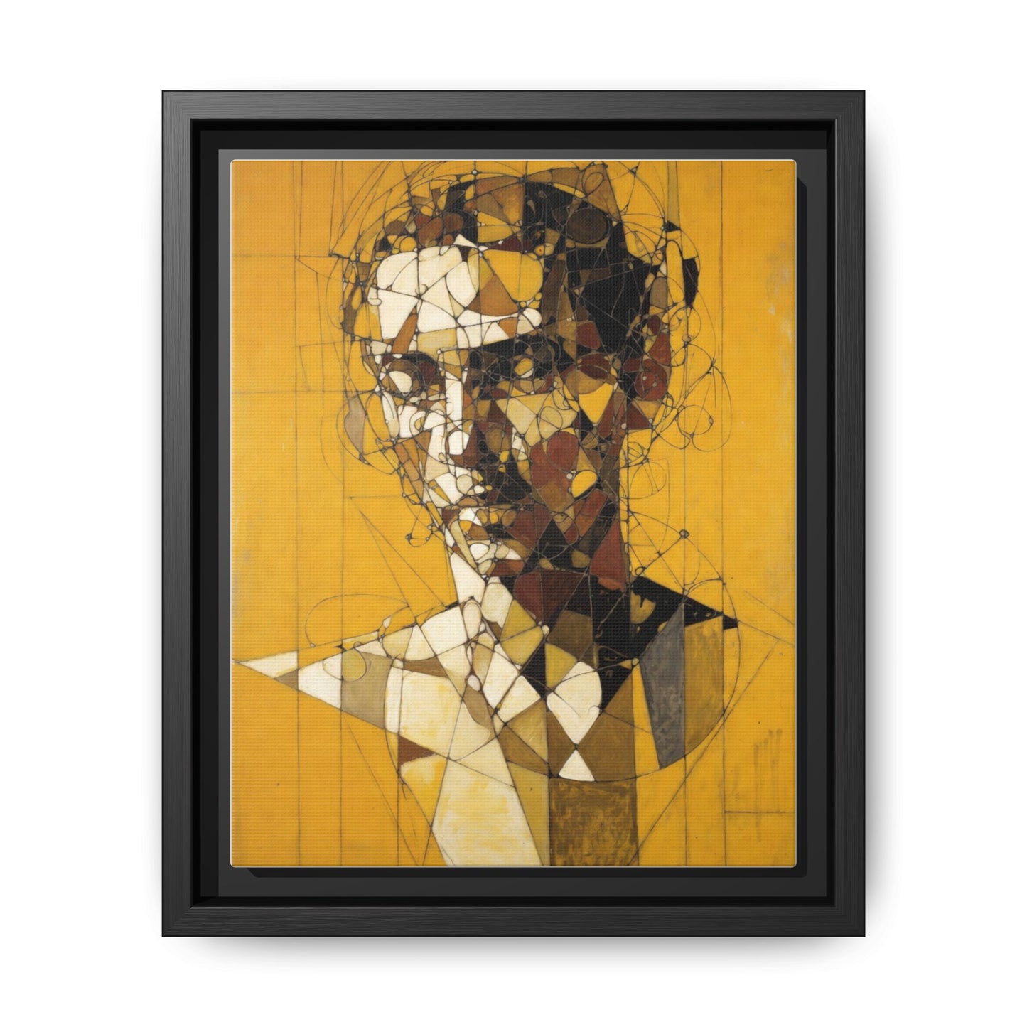 Framed Matte Canvas Art - Abstract Geometric Portrait on Mustard Yellow