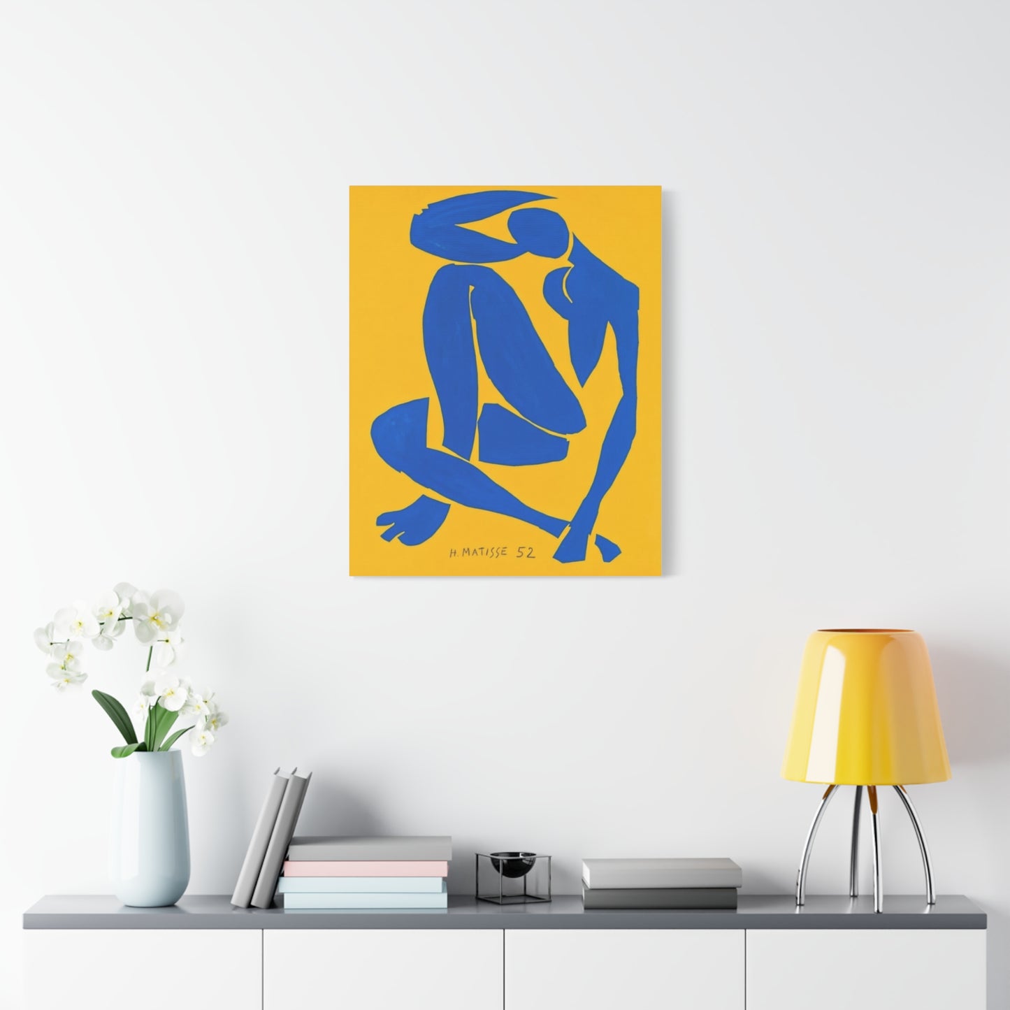 Blue Matisse Nude Silhouette Matte Canvas Print — Modern Yellow Wall Art