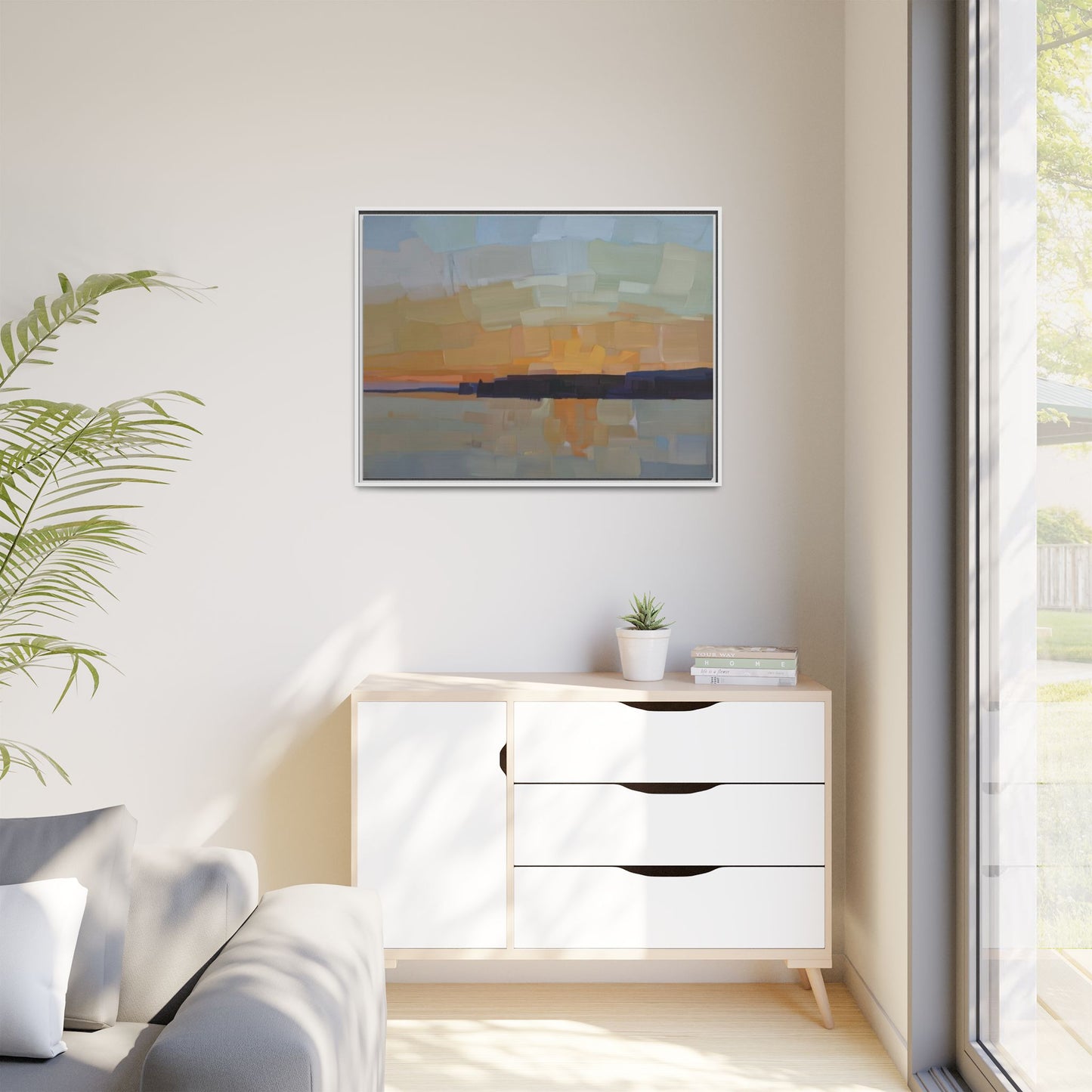 Framed Matte Canvas Sunset Abstract Landscape Art Print