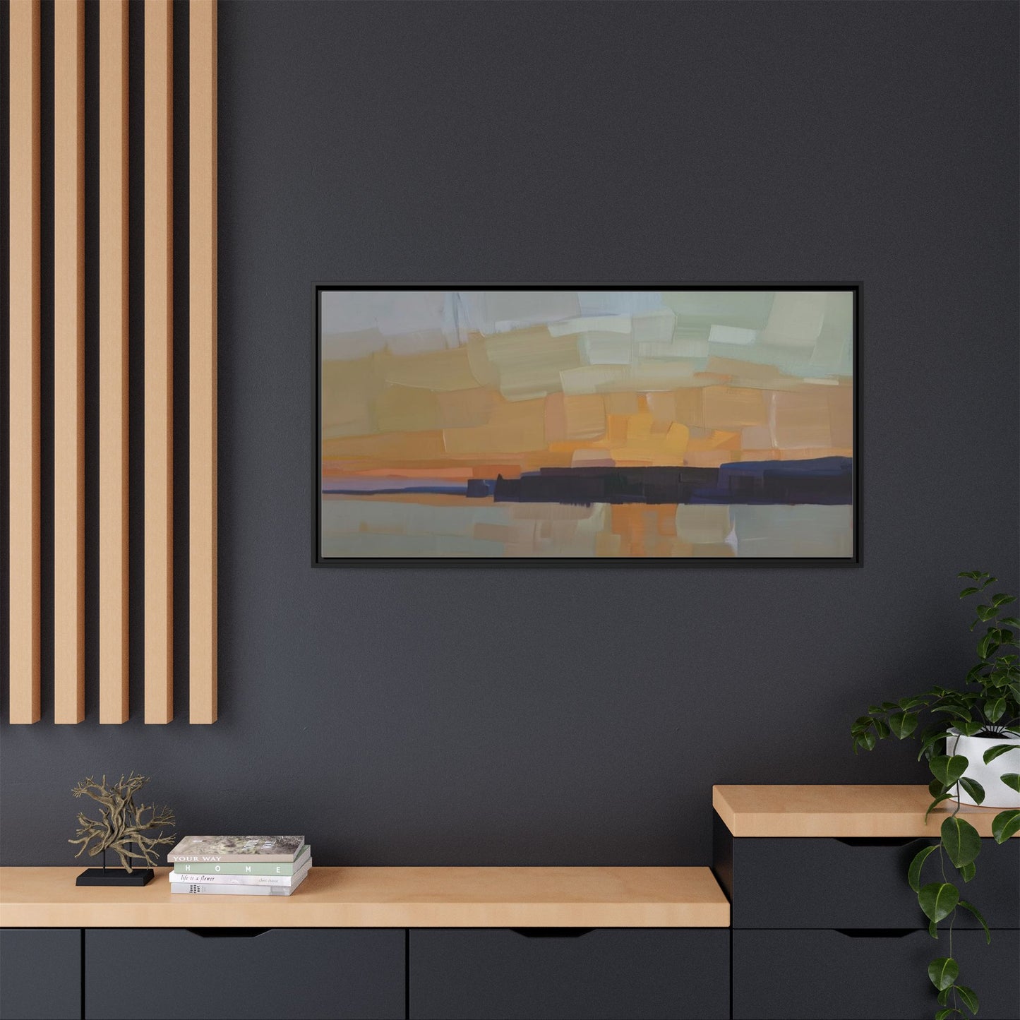 Framed Matte Canvas Sunset Abstract Landscape Art Print