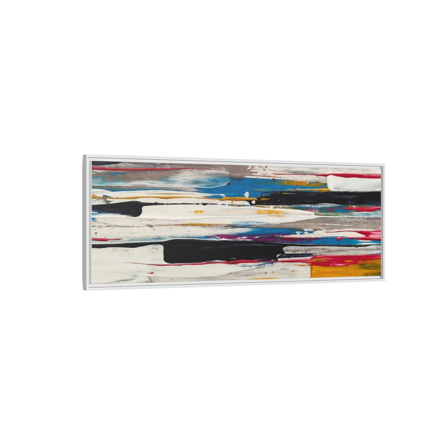 Abstract Multi-Color Framed Canvas Wall Art — Modern Horizontal Brushstroke Print