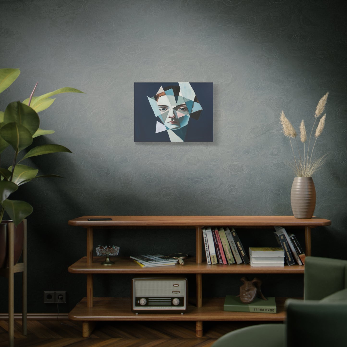 Fragmented Portrait Matte Canvas Art – Blue Abstract Face Wall Decor