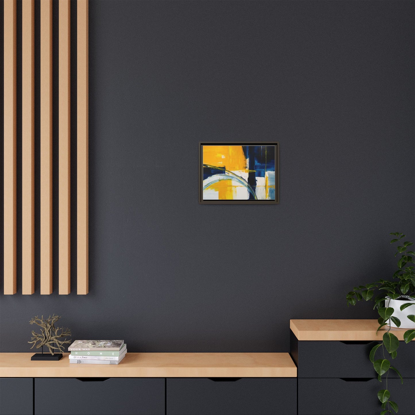 Abstract Yellow & Blue Framed Canvas Wall Art — Modern Matte Canvas Print