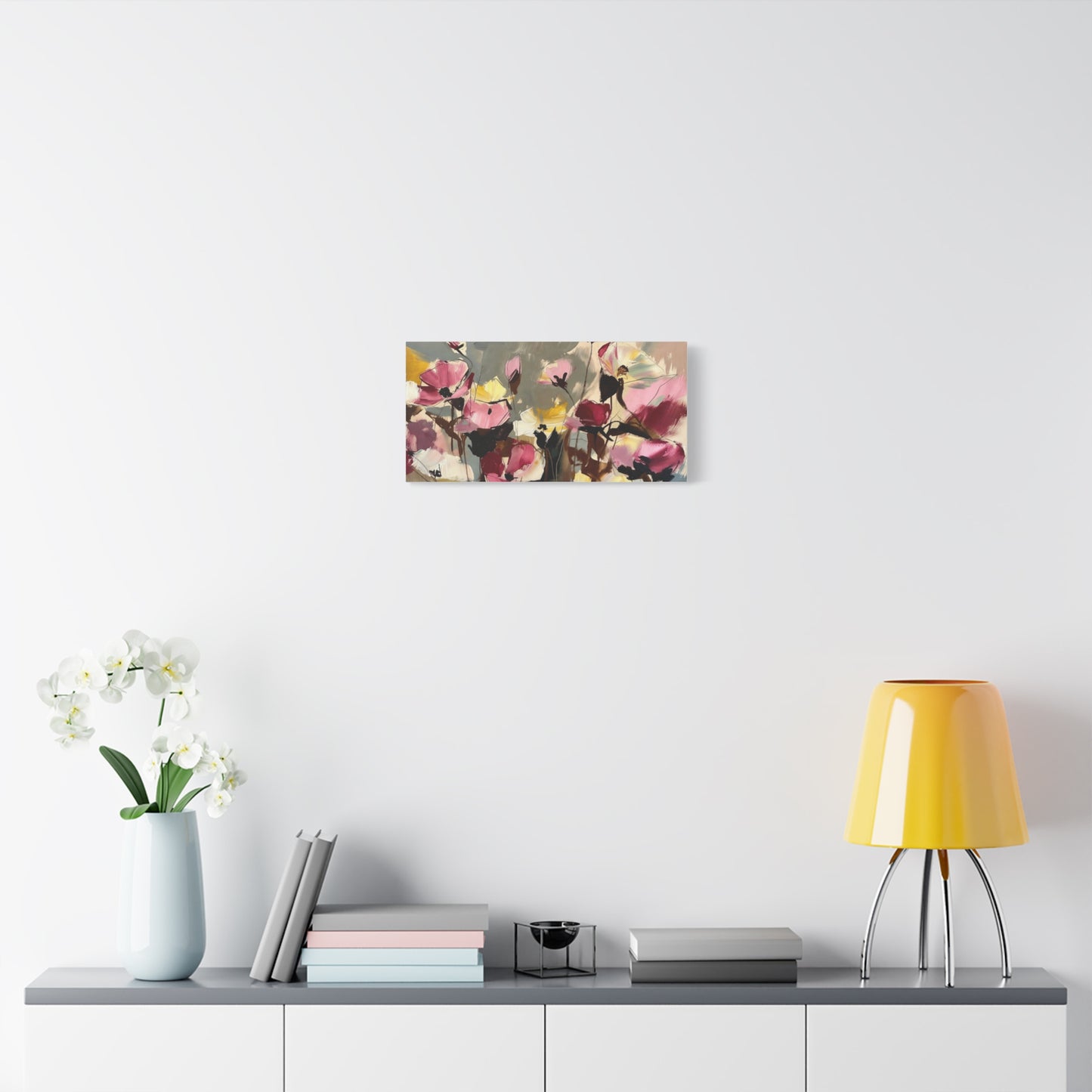 Floral Abstract Canvas Wall Art — Pink & Yellow Bloom Stretched Matte Print