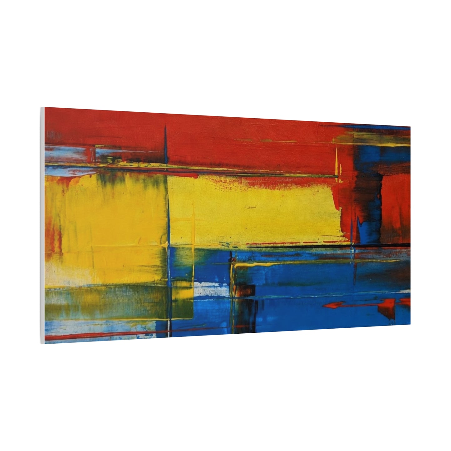 Abstract Color Block Matte Canvas Wall Art — Red, Yellow & Blue Stretched Canvas