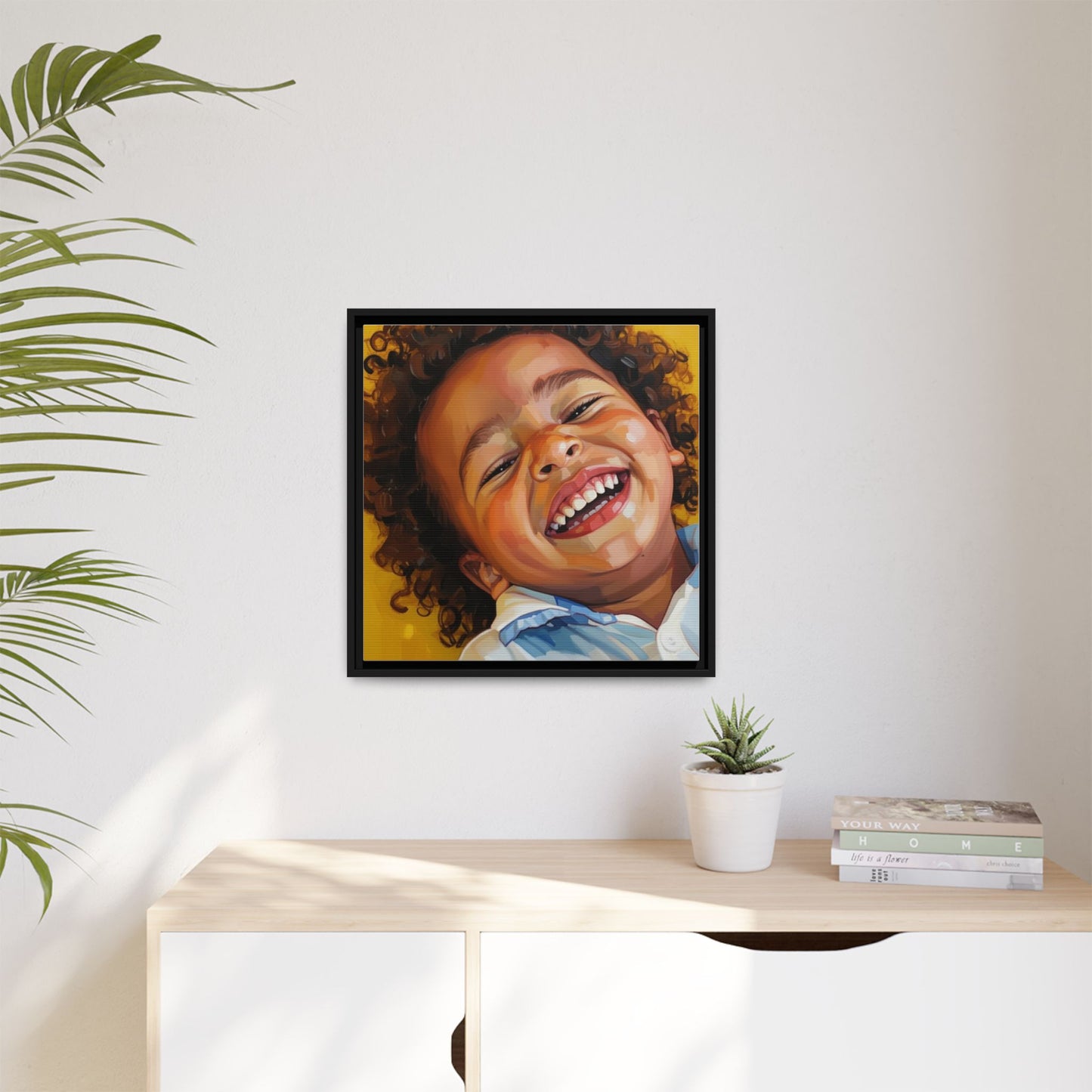 Framed Matte Canvas Print – Joyful Child Portrait, Colorful Nursery Wall Art