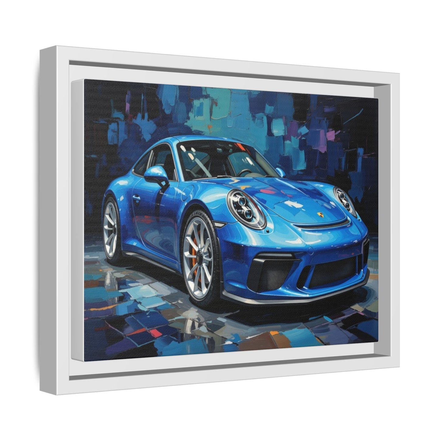 Blue Sports Car Matte Canvas Framed Print — Modern Automotive Wall Art