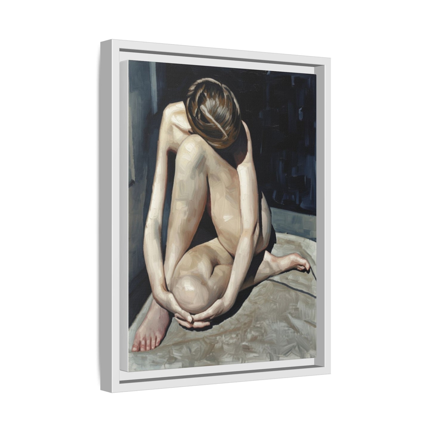 Framed Matte Canvas Print Contemplative Nude Figure Art