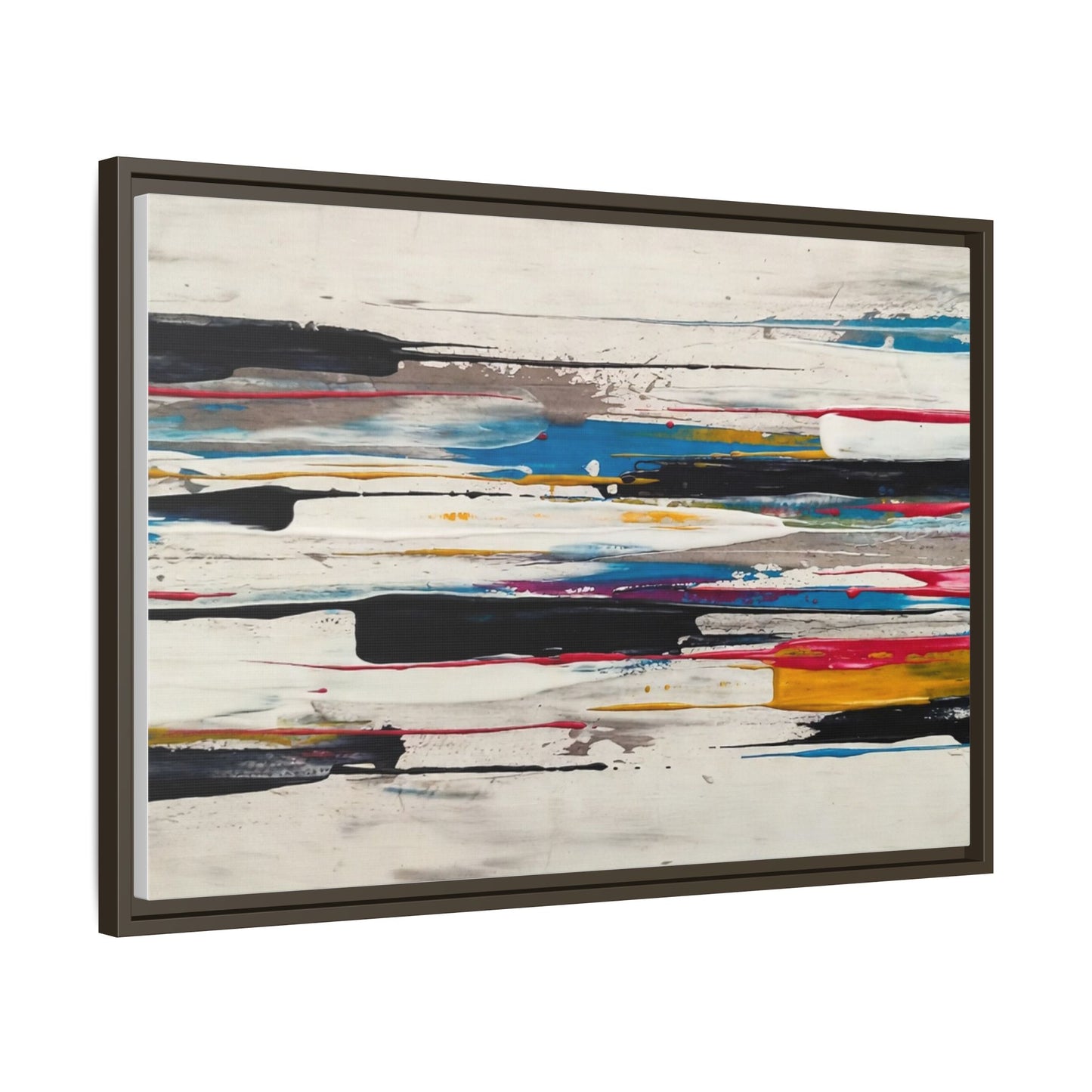 Abstract Multi-Color Framed Canvas Wall Art — Modern Horizontal Brushstroke Print