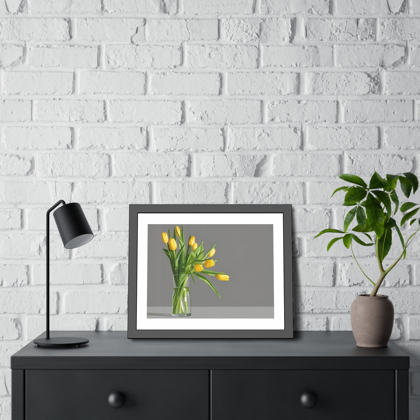 Yellow Tulip Framed Print — Modern Botanical Wall Art