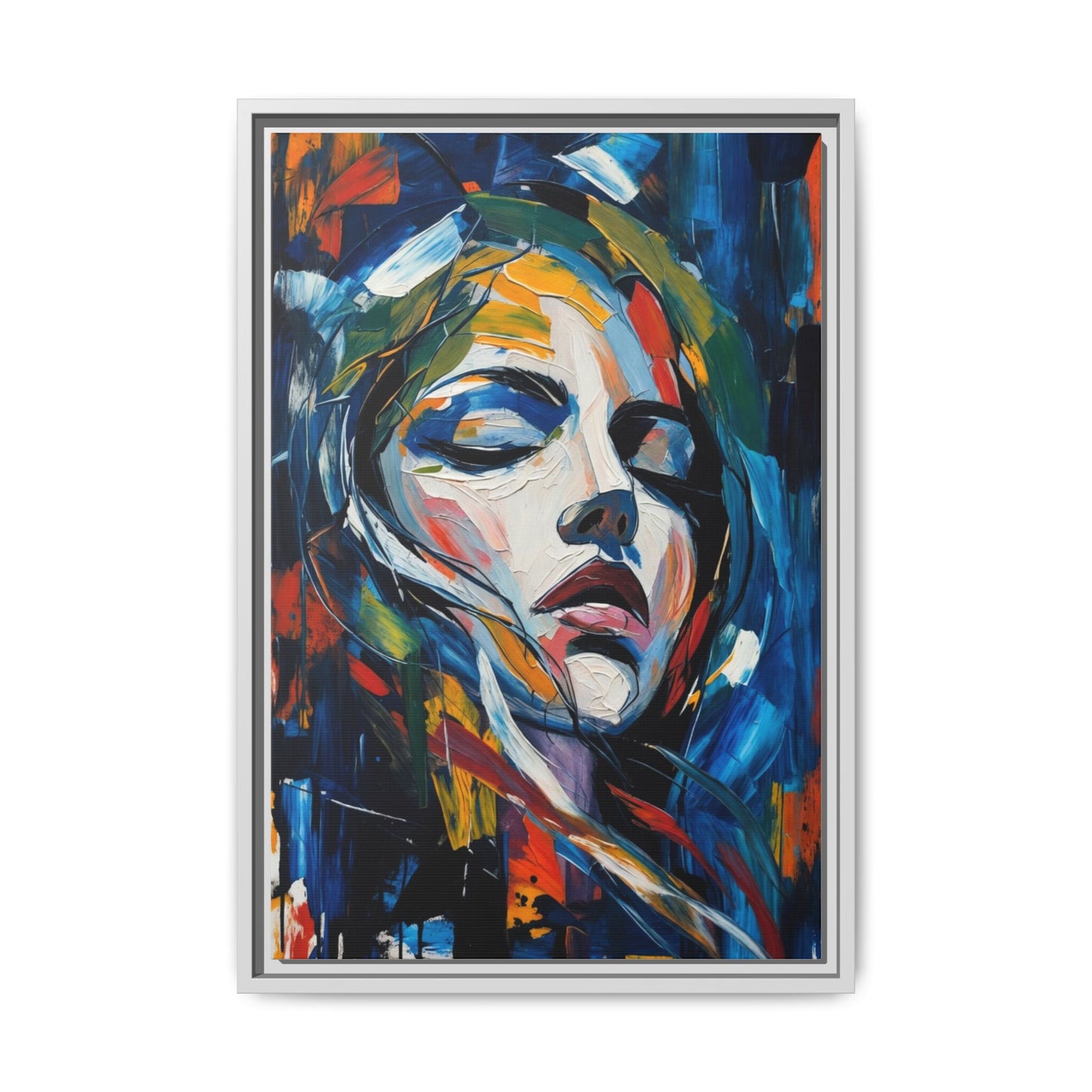 Abstract Colorful Woman Portrait — Framed Matte Canvas Wall Art