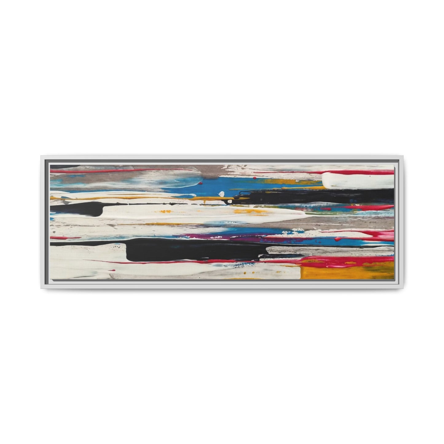 Abstract Multi-Color Framed Canvas Wall Art — Modern Horizontal Brushstroke Print