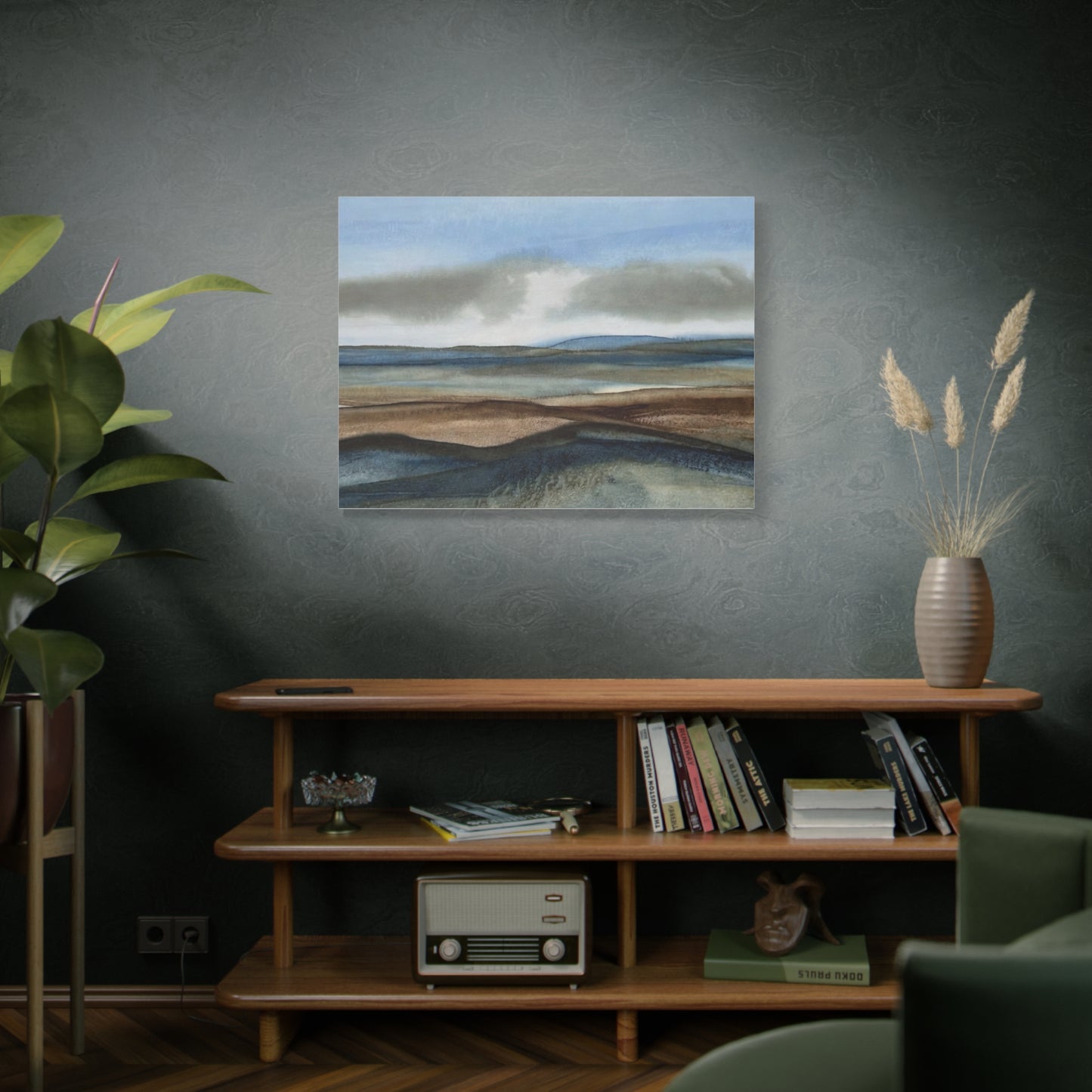 Coastal Mist Matte Canvas Print — Serene Blue-Brown Landscape Wall Art