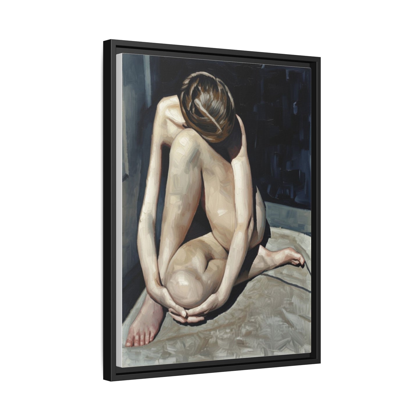 Framed Matte Canvas Print Contemplative Nude Figure Art
