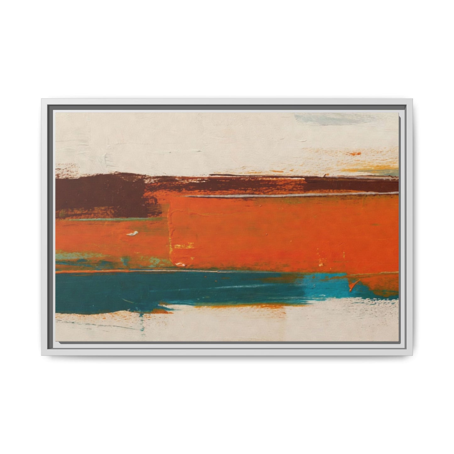 Abstract Horizon Matte Canvas Framed Print — Modern Orange Teal Wall Art