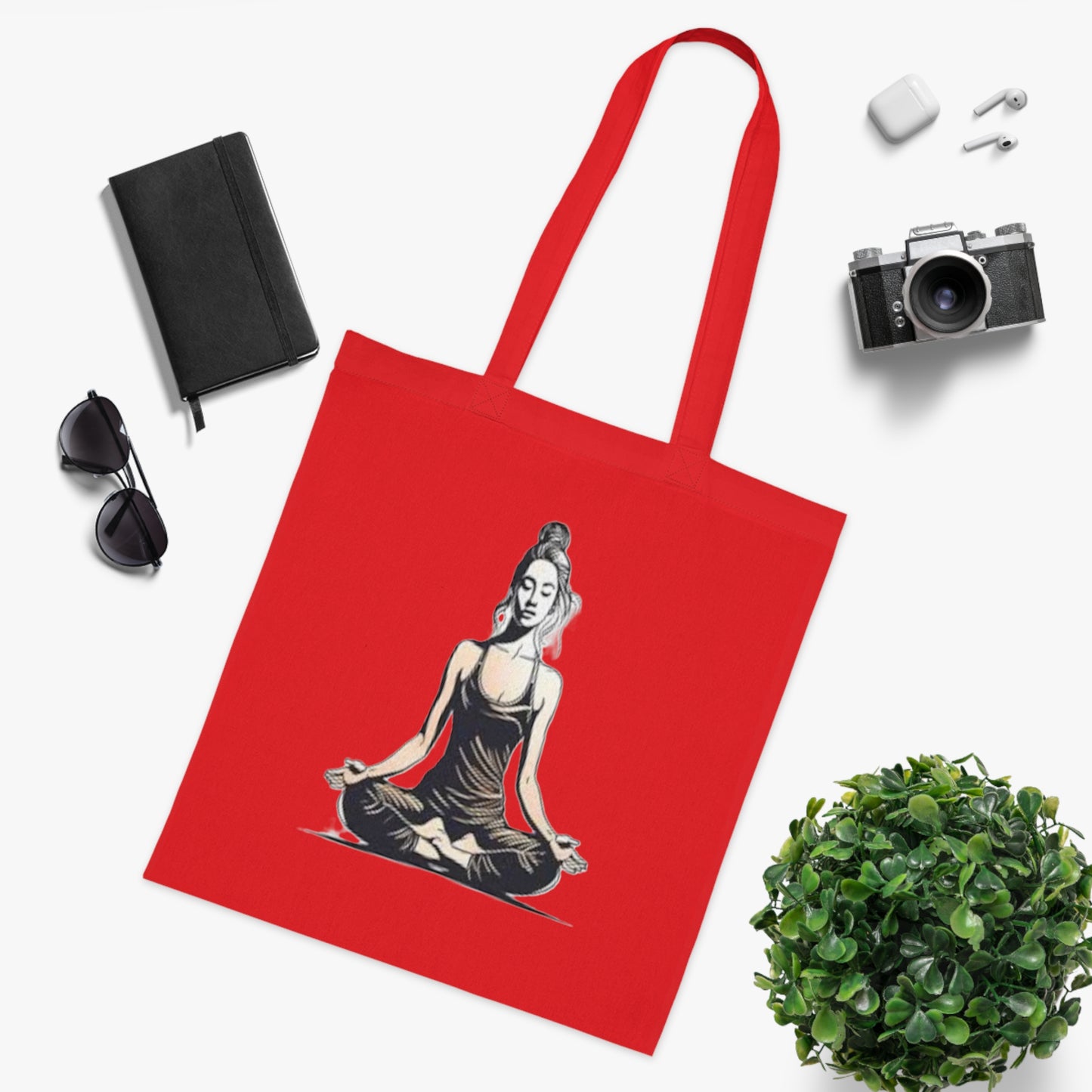 Yoga Meditation Cotton Tote Bag — Lotus Pose Graphic Beach & Market Tote