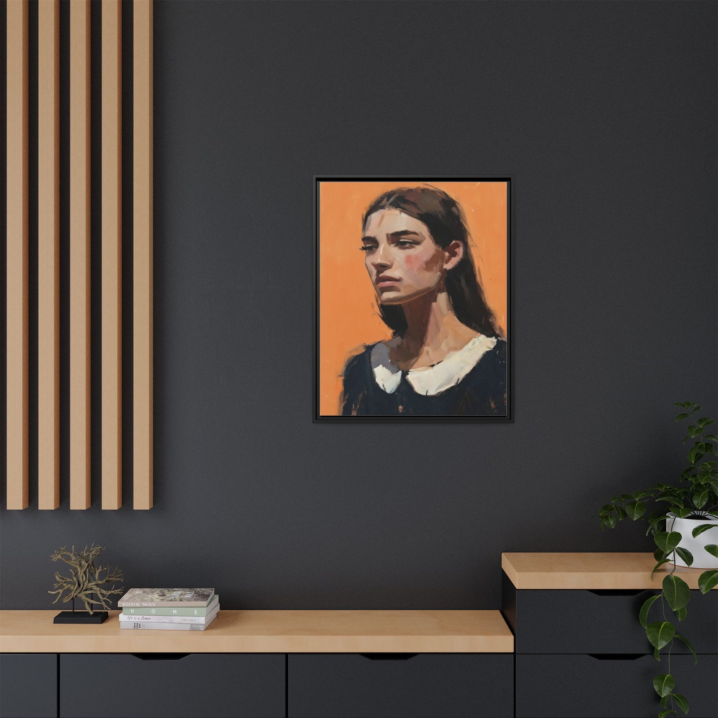 Framed Matte Canvas Portrait Art — Modern Figurative Painting on Orange