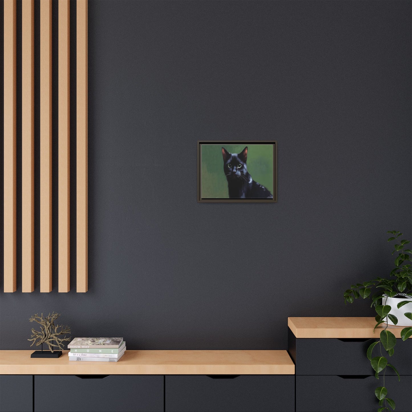 Framed Black Cat Portrait Canvas — Matte Multi-Color Wall Art